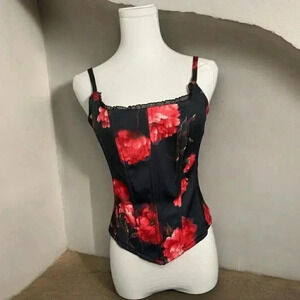 Vintage red floral vampy gothic corset zip up 7/8